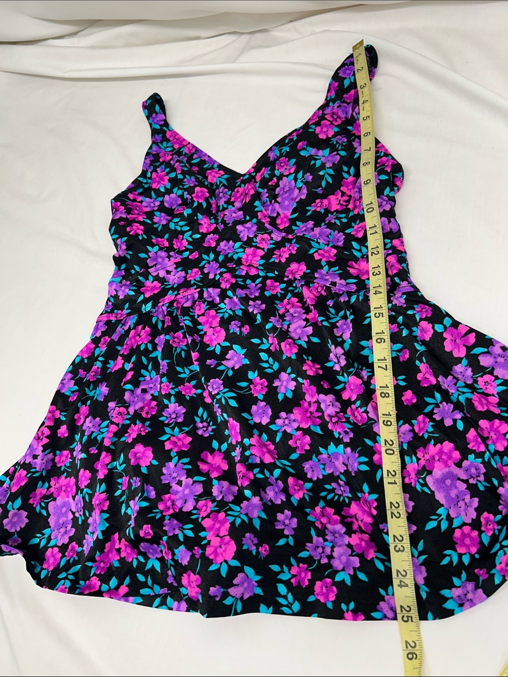 Maxine of Hollywood Black Floral One-Piece Swimsuit Swim Dress Size 14 - Picture 5 of 10